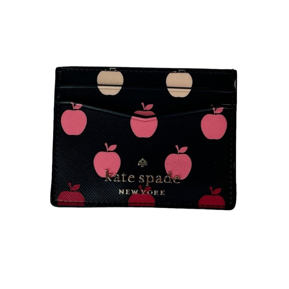 Kate Spade Staci Small Slim Card Holder Orchard Apple Print NWT